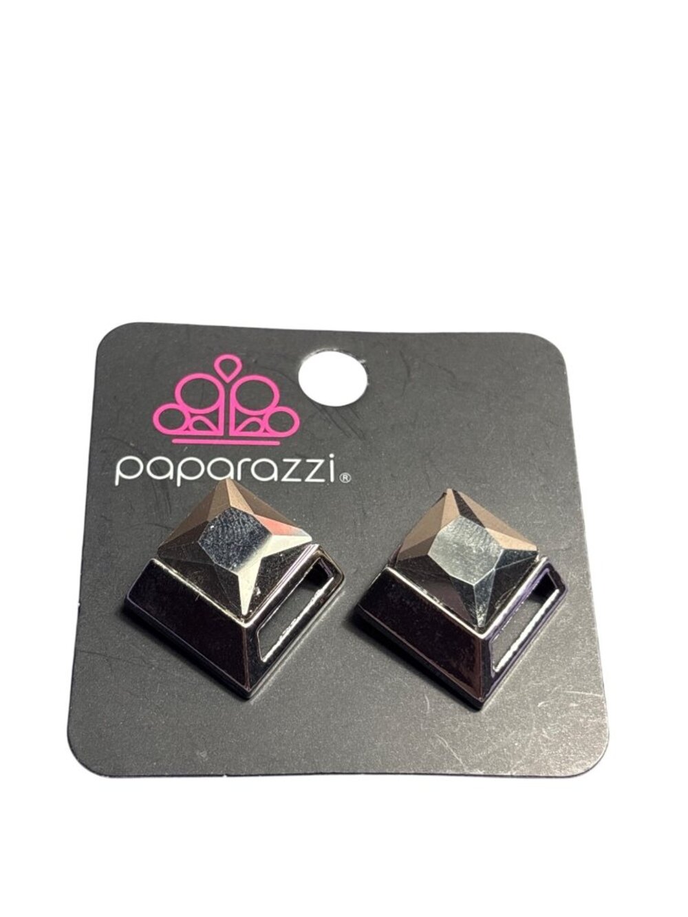 Paparazzi Square Silvertone Stud Earrings Rhinestone Geometric 7/8 inches New